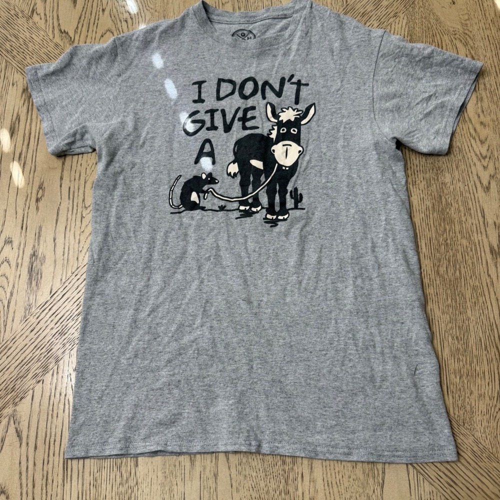 DOM Size Small Gray "I Don't Give A Rat's Ass" Donkey Mouse‎ Graphic T-Shirt